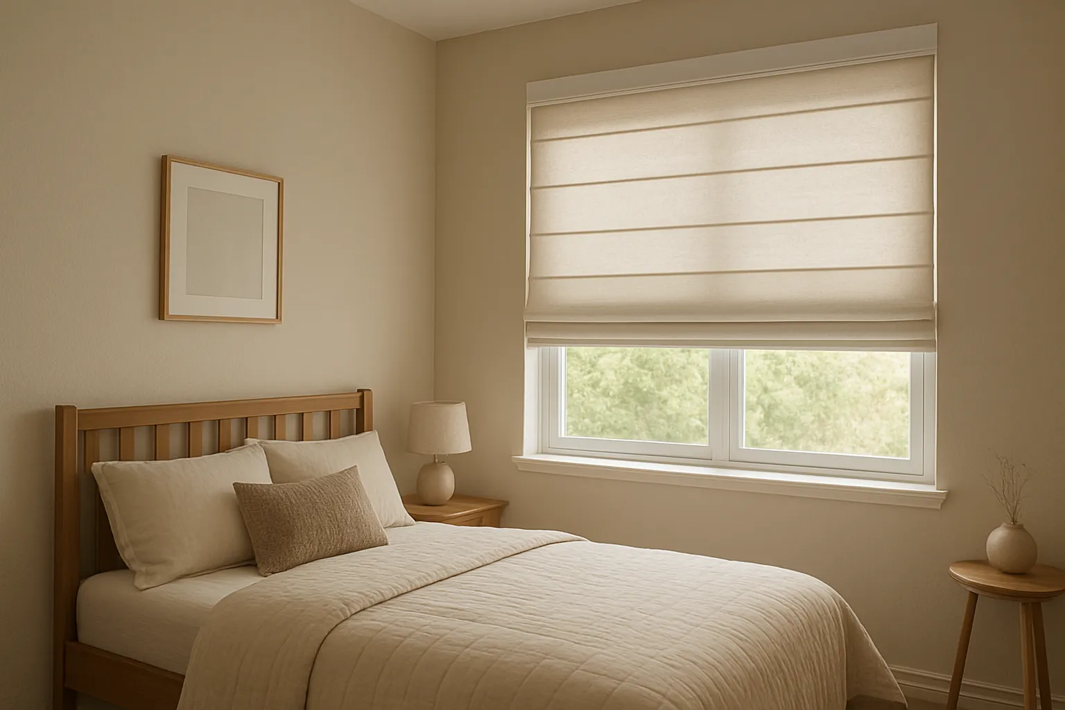 Quarto com cortina romana